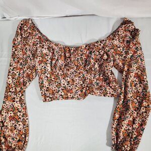 Wild Fable Long Sleeve Floral Crop Top, Size M